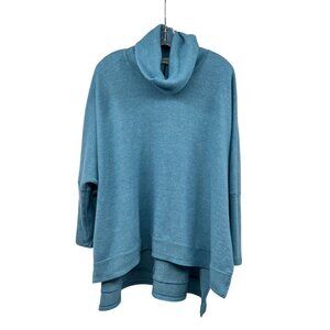 Cherish Womens Oversized Soft Pullover Sweater Cowl Neck Long Sleeve Blue XS